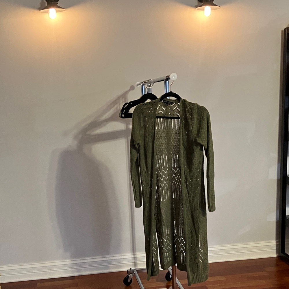 Olive Green Women's Long Cardigan - Picture 3 of 4